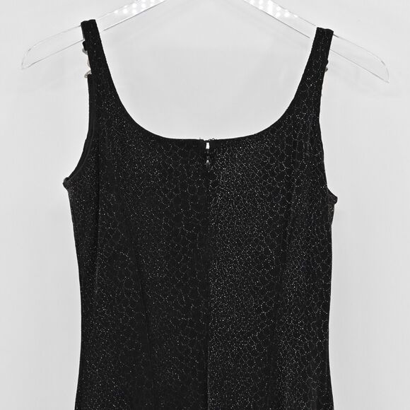 Vtg Slip Dress Y2k Prom Gown Vamp Goth Black Silver Glitter Shimmer USA Sz 4 - Picture 6 of 10